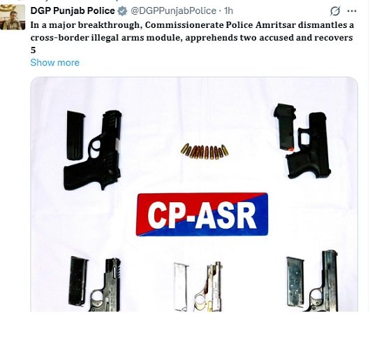 पंजाब पुलिस द्वारा रिकवर किए हथियार।